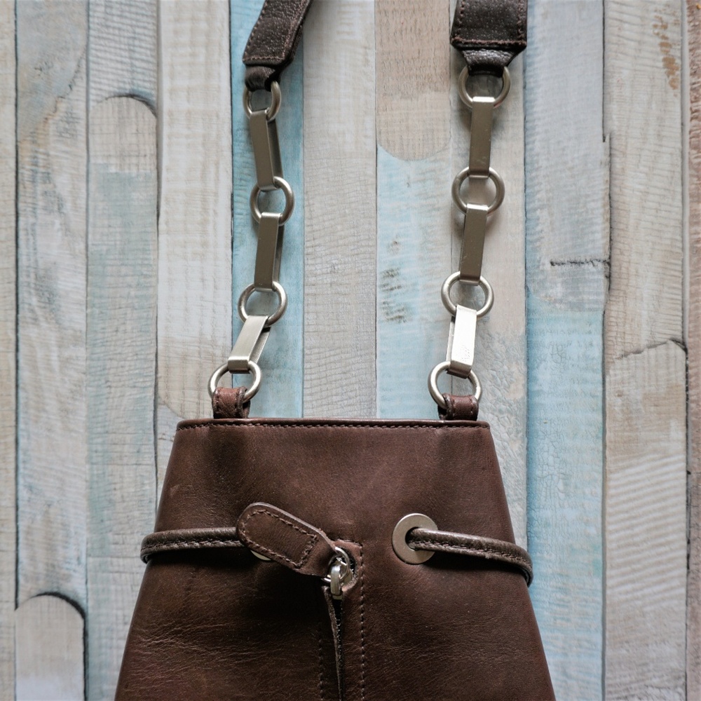 Brown Silver Dual Tone Leather Western Bucket Bag - Picture 5 of 8